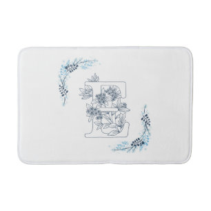 Tapis De Bain Initiale "E" Monogramme bleu Calme Floral