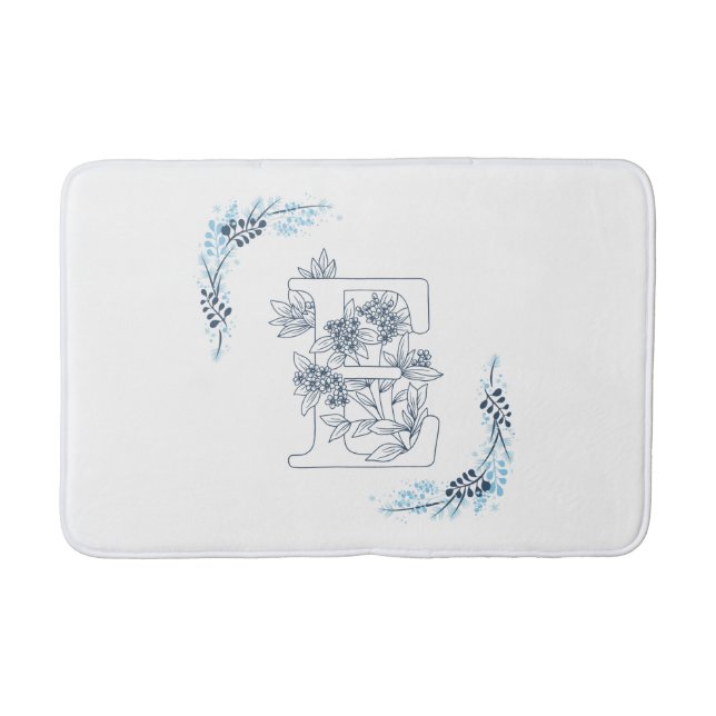 Tapis De Bain Initiale "E" Monogramme bleu Calme Floral (Devant)