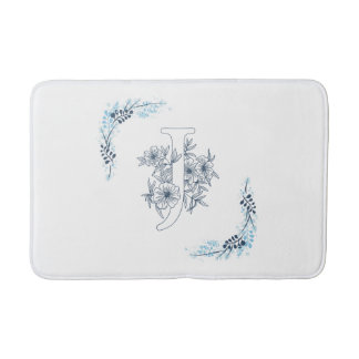 Tapis De Bain Initiale "J" Monogramme bleu Calme Floral