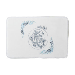 Tapis De Bain Initiale "O" Monogramme bleu Calme Floral