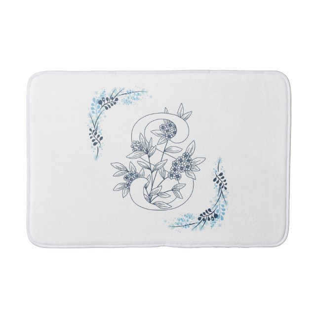 Tapis De Bain Initiale "S" Monogramme bleu Calme Floral (Devant)