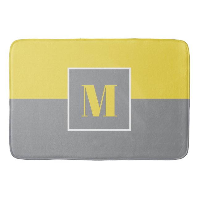 Tapis De Bain Initiales gris jaune Monogramme (Devant)