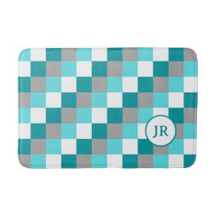 Tapis De Bain Initiales monogrammes sur Turquoise et Aqua vérifi