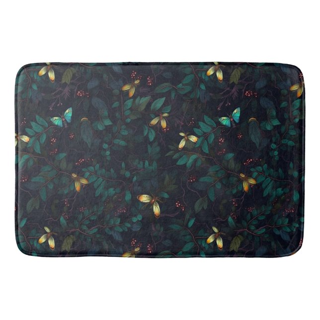 Tapis De Bain Insectes brillantes sur le feuillage foncé (Devant)
