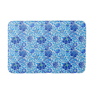 Tapis De Bain Jacobean Floral, Navy, Blanc et Cerulean Blue