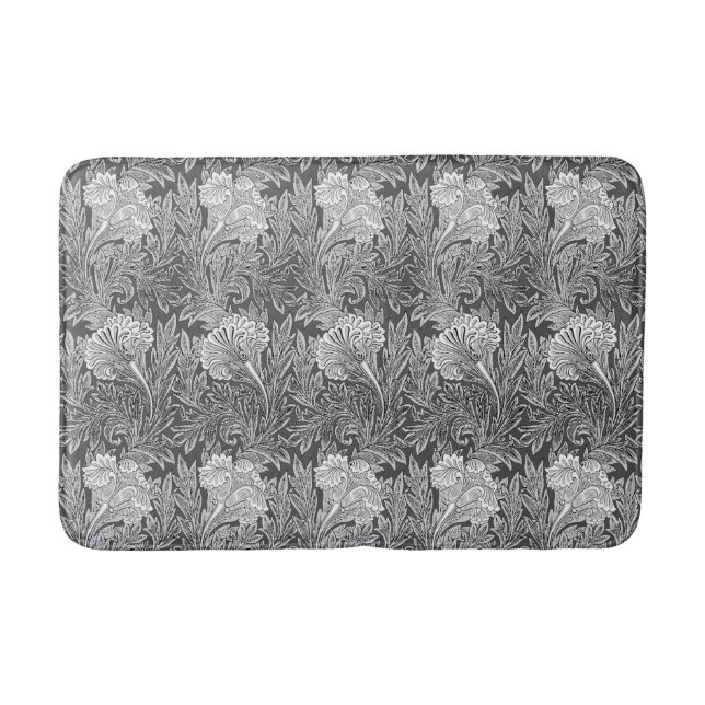 Tapis De Bain Jacobean Flower Damask, gris / gris / blanc (Devant)