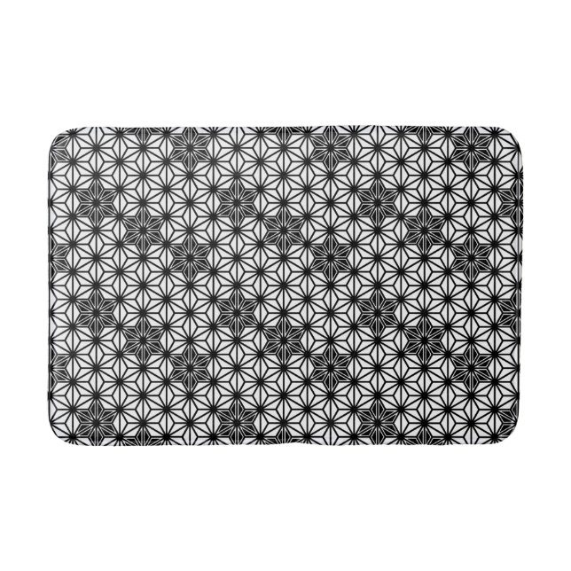 Tapis De Bain Japonais Asanoha ou Star Motif, blanc et noir (Devant)