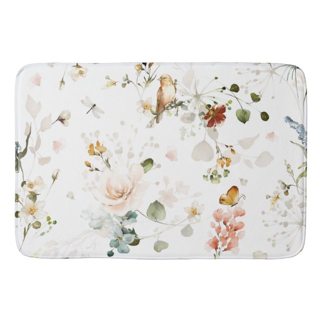 Tapis De Bain Jardin Fleur sauvage d'aquarelle moderne (Devant)