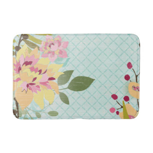 Tapis De Bain Jardin floral, Arrière - plan bleu