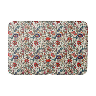 Tapis De Bain Jardin floral en rouge et bleu foncé