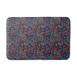Tapis De Bain Jardin floral en rouge sur Arrière - plan bleu fon