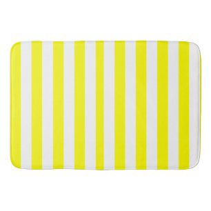 Tapis De Bain Jaune Ensoleillé et Imprimé Rayé Blanc