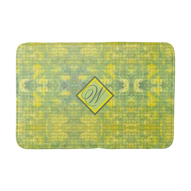 Tapis De Bain Jaune et vert Abstrait joyeux (Devant)