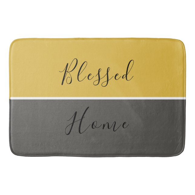 Tapis De Bain Jaune Gris Doré Moderne Élégant Script Décor (Devant)