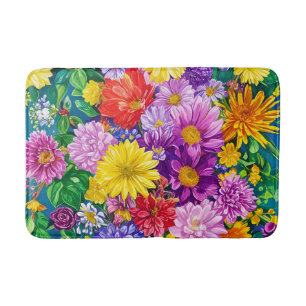 Tapis De Bain Jaune rose rouge Bleu Vert Jardin Fleurs Motif
