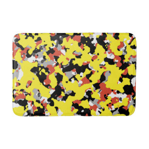 Tapis De Bain Jaune Rouge Noir Gris Camouflage Camo Motif