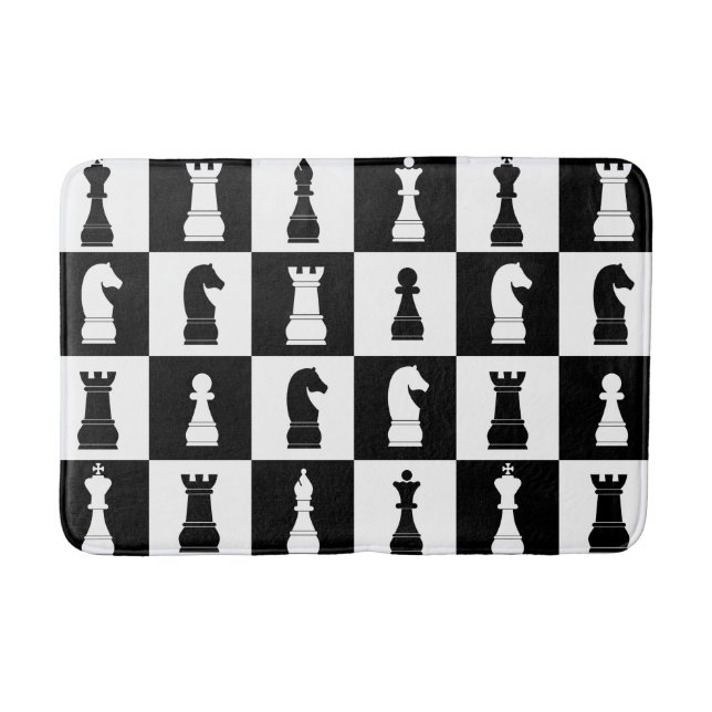 Tapis De Bain Jeu d'échecs Motif noir et blanc (Devant)