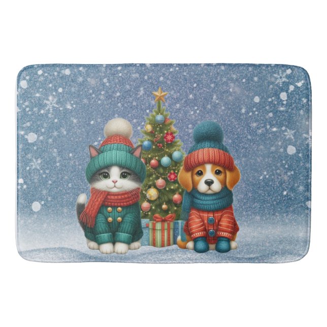 Tapis De Bain Joli chiot de Noël & chaton (Devant)