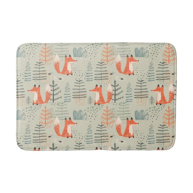 Tapis De Bain Joli Doodle Fox Forest Motif de bois (Devant)