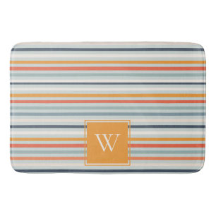 Tapis De Bain Joli Dusky Orange Bleu Motif rayé Monogramme