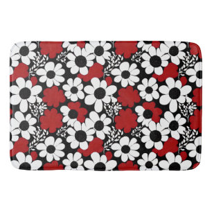 Tapis De Bain Joli motif floral en rouge, noir et blanc
