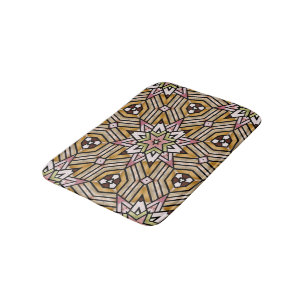 Tapis De Bain Joli motif mosaïque jaune ocre brun rose