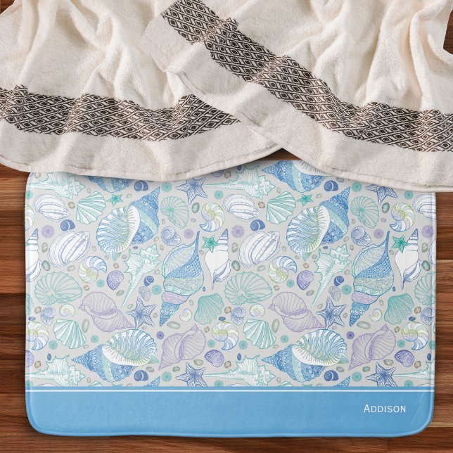 Tapis De Bain Joli Motif Ocean Seashell avec nom bleu (Créateur téléchargé)