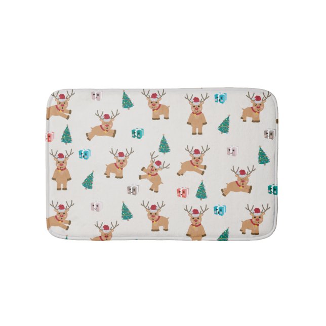 Tapis De Bain Joli Noël Cerf Noël Cadeaux et Motif d'arbre (Devant)
