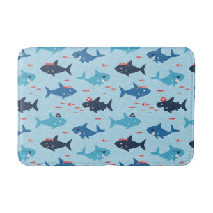 Tapis De Bain Joli requins drôles avec casquettes pirates