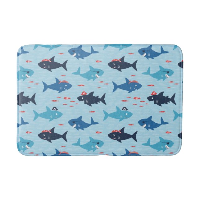 Tapis De Bain Joli requins drôles avec casquettes pirates (Devant)