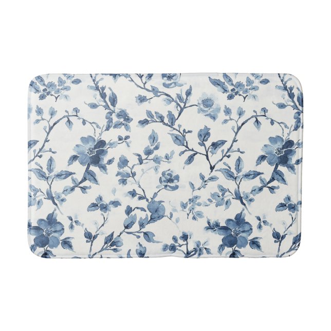Tapis De Bain Jolie Fleur Blanche Bleue   (Devant)
