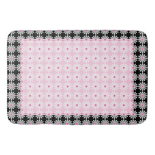 Tapis De Bain Jolie marguerite blanche sur chic rose et noir fra