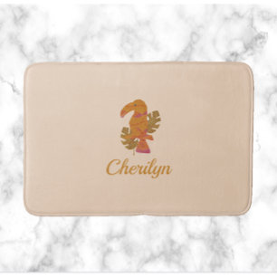 Tapis De Bain Jolie Parties scintillant rose et or Oiseau tropic