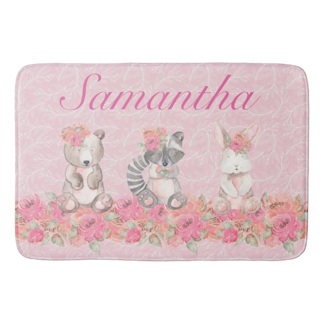 Tapis De Bain Jolies Filles Rose Floral Bois Créatures (Devant)