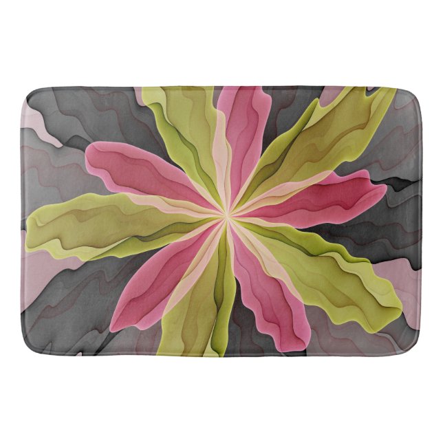 Tapis De Bain Joy, Vert rose Anthracite Imaginaire Fleur Fractal (Devant)