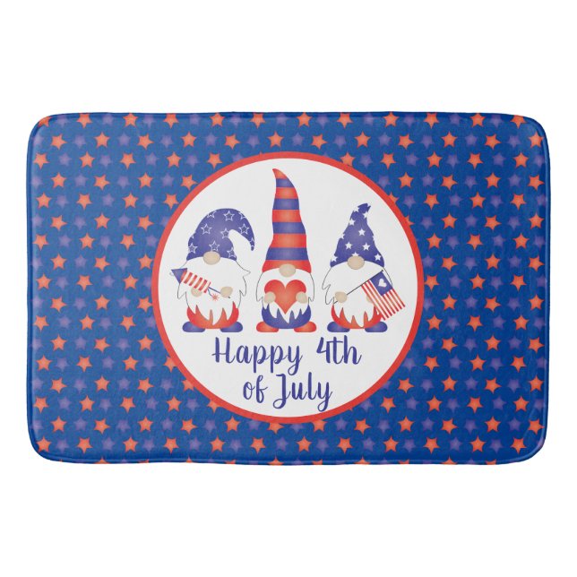 Tapis De Bain Joyeux 4 juillet Gnomes Rouge Blanc Bleu (Devant)