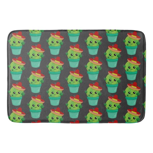 Tapis De Bain Joyeux cactus vert dans un Motif du Sombrero rouge (Devant)