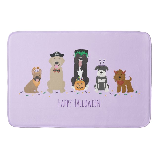 Tapis De Bain Joyeux Chiens d'Halloween violet (Devant)