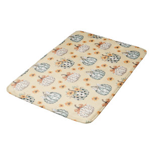 Tapis De Bain Joyeux Halloween Aquarelle citrouilles et fleurs 
