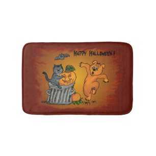 Tapis De Bain Joyeux Halloween avec Chat Chat Chien et Araignée