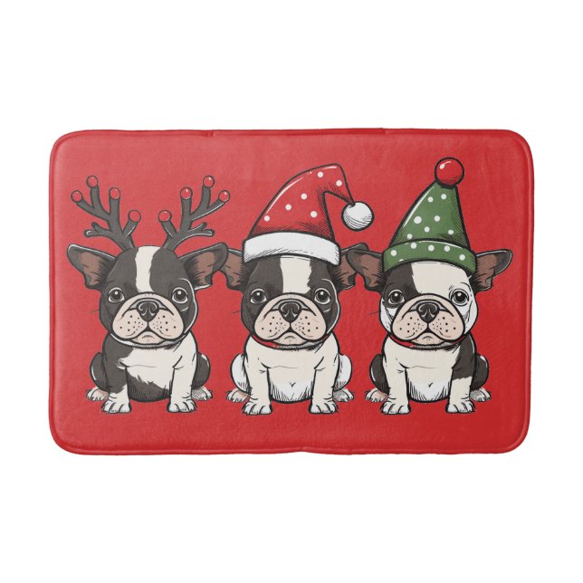 Tapis De Bain Joyeux Noël Boston Terrier Chiens (Devant)
