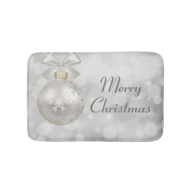 Tapis De Bain Joyeux Noël Élégant Balle de Noël Argent (Devant)