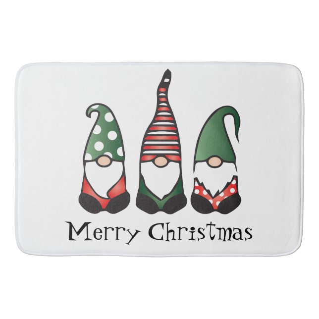 Tapis De Bain Joyeux Noël Gnomes Rouge Vert (Devant)
