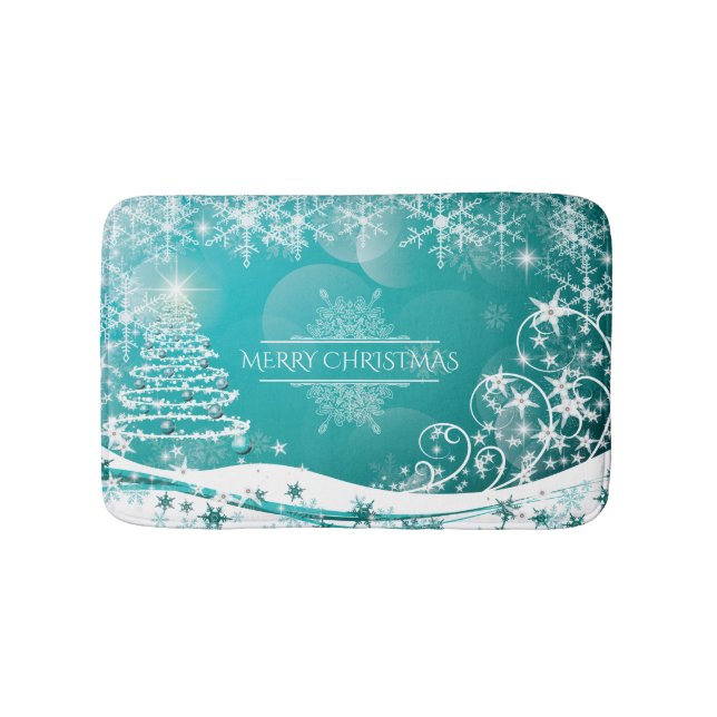 Tapis De Bain Joyeux Noël Snowflakes Arbre Fleurs & Étoiles (Devant)