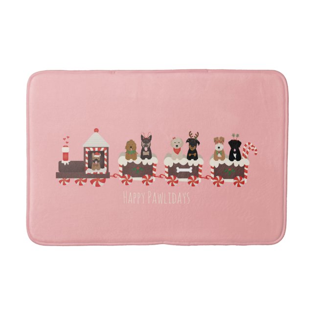 Tapis De Bain Joyeux Pawlidays Chien Noël Train de vacances (Devant)