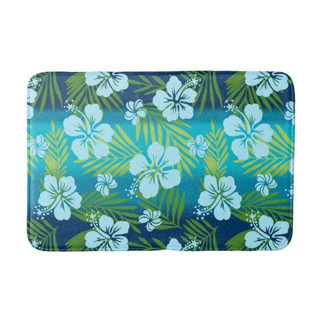 Tapis De Bain Kalani Tie Dye Mélange Hibiscus Tropical - Turquoi (Devant)
