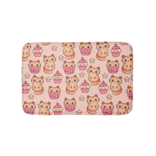 Tapis De Bain Kawaii Cute Cats and Cupcakes Motif rose