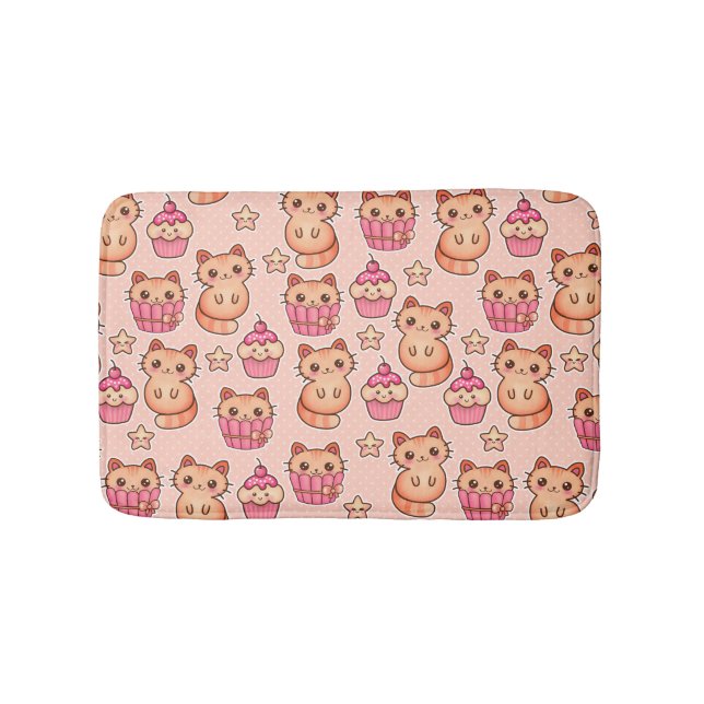 Tapis De Bain Kawaii Cute Cats and Cupcakes Motif rose (Devant)