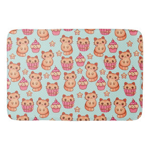 Tapis De Bain Kawaii Cute Cats Cupcakes Motif rose et bleu