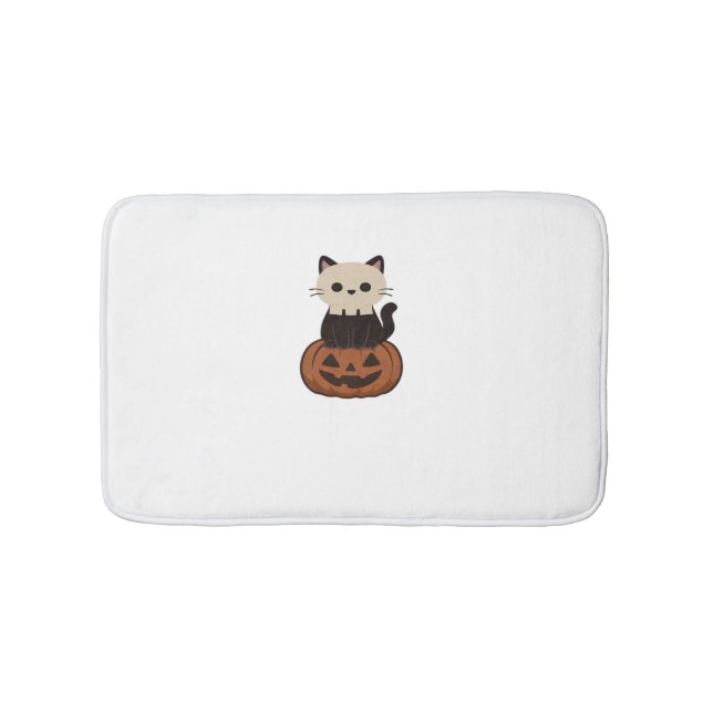 Tapis De Bain Kawaii Halloween Chat et citrouille T-shirt surdim (Devant)